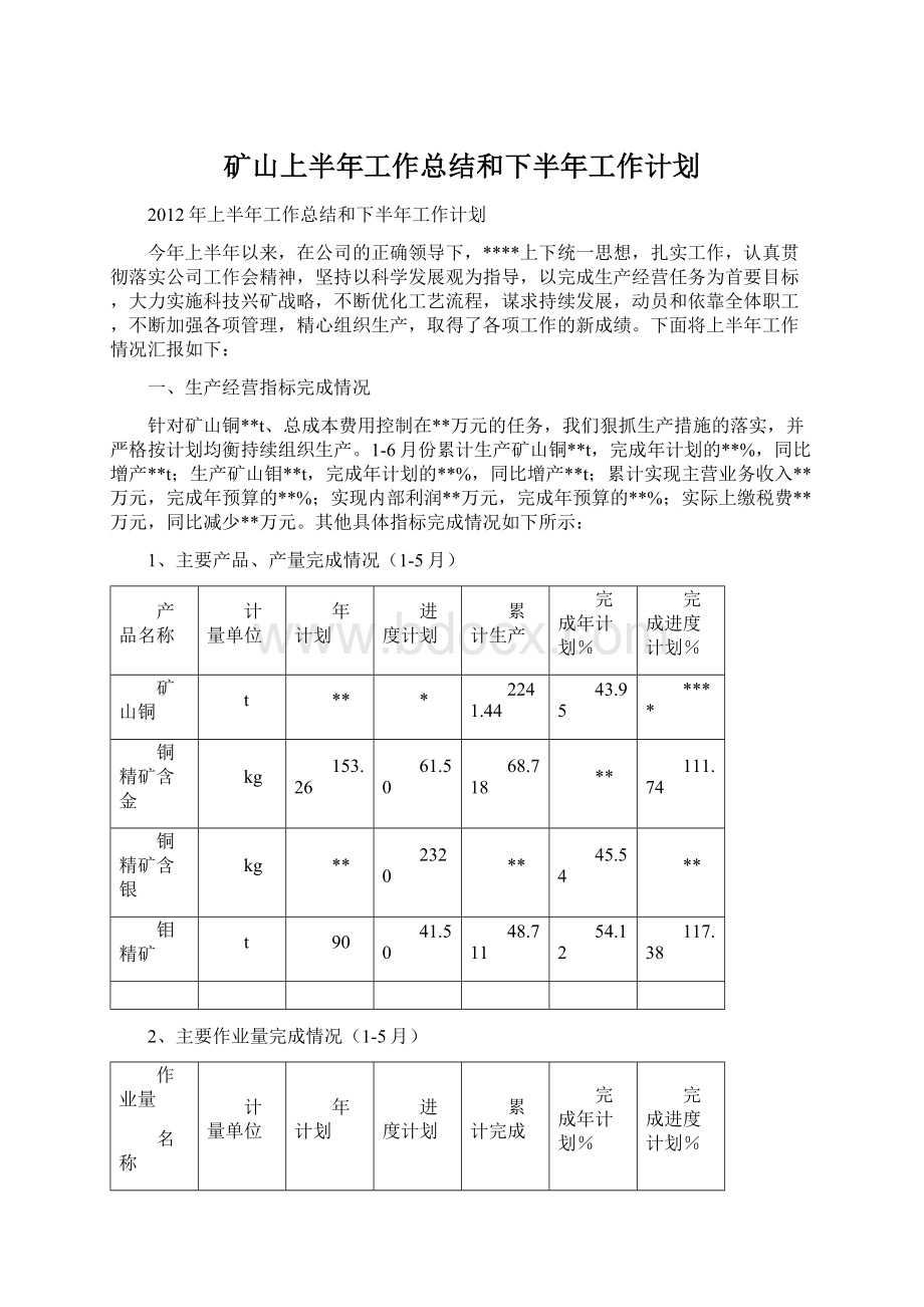 矿山上半年工作总结和下半年工作计划.docx_第1页