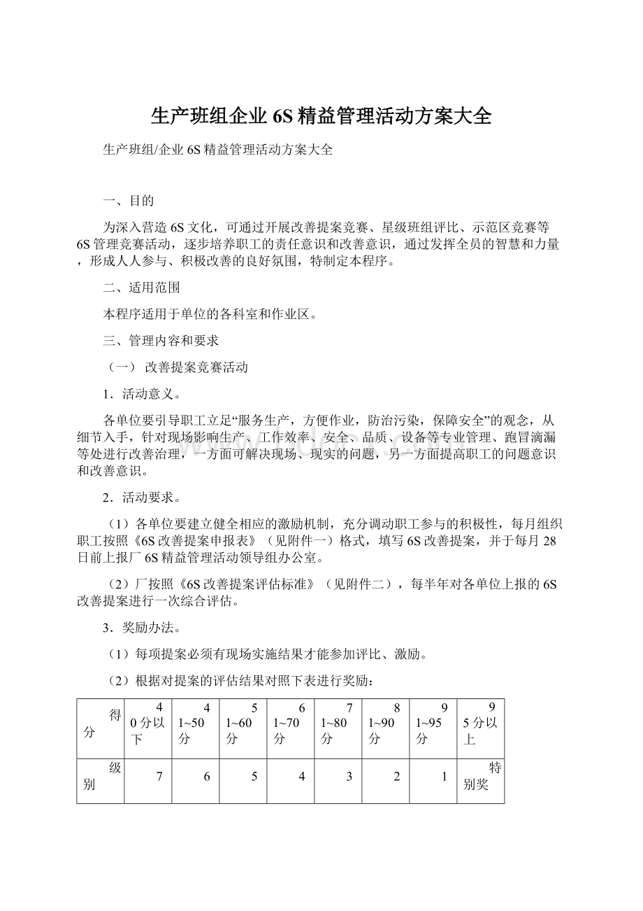 生产班组企业6S精益管理活动方案大全.docx_第1页