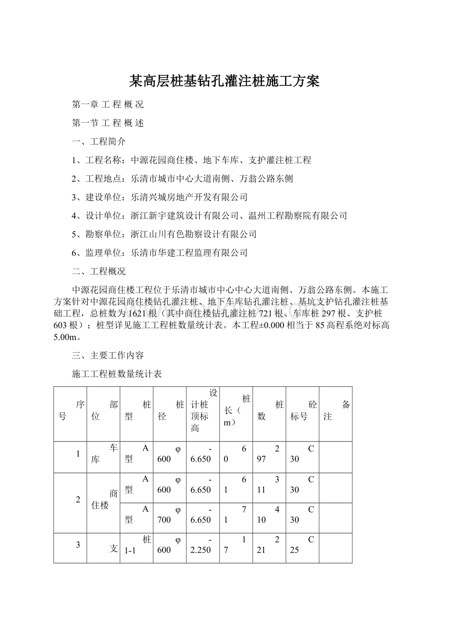 某高层桩基钻孔灌注桩施工方案.docx_第1页