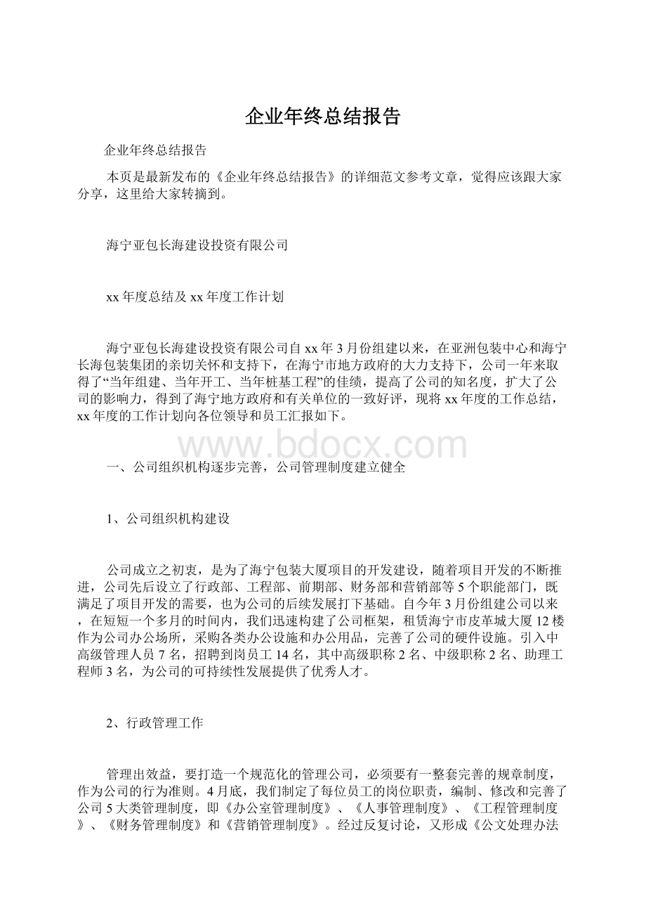 企业年终总结报告文档格式.docx