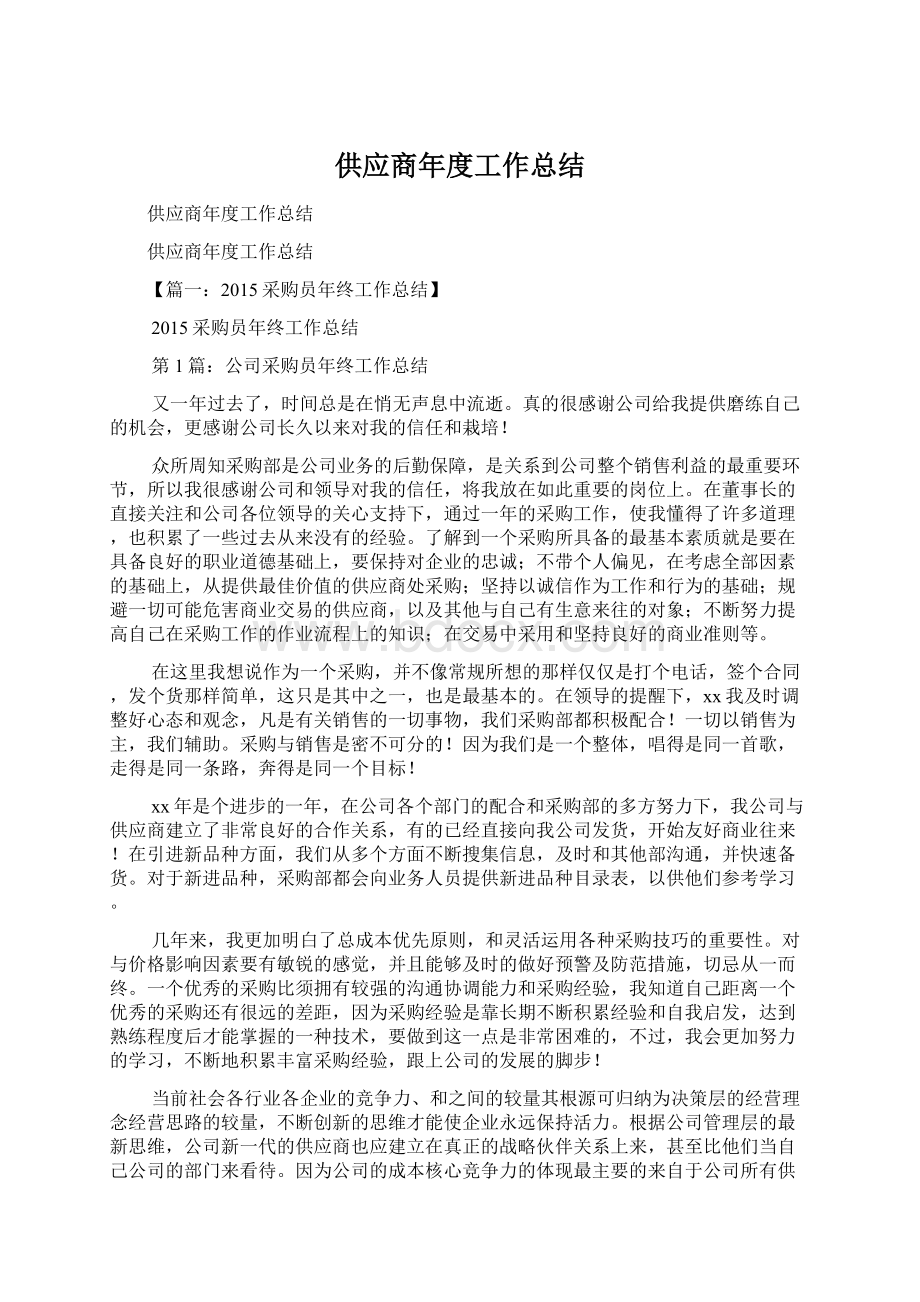 供应商年度工作总结文档格式.docx_第1页