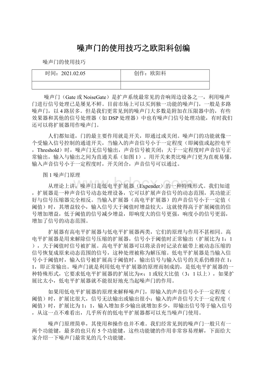 噪声门的使用技巧之欧阳科创编.docx