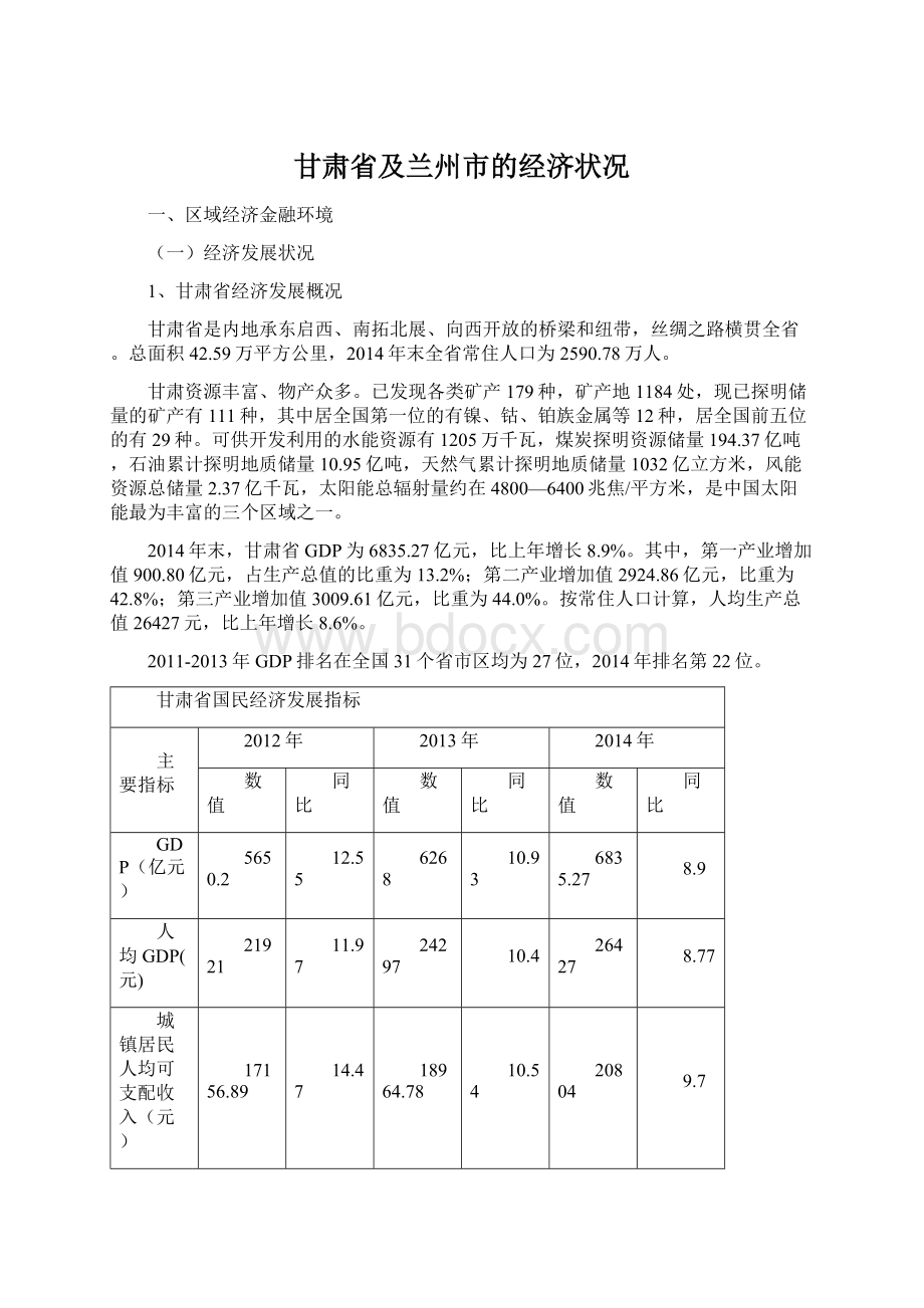 甘肃省及兰州市的经济状况Word格式文档下载.docx