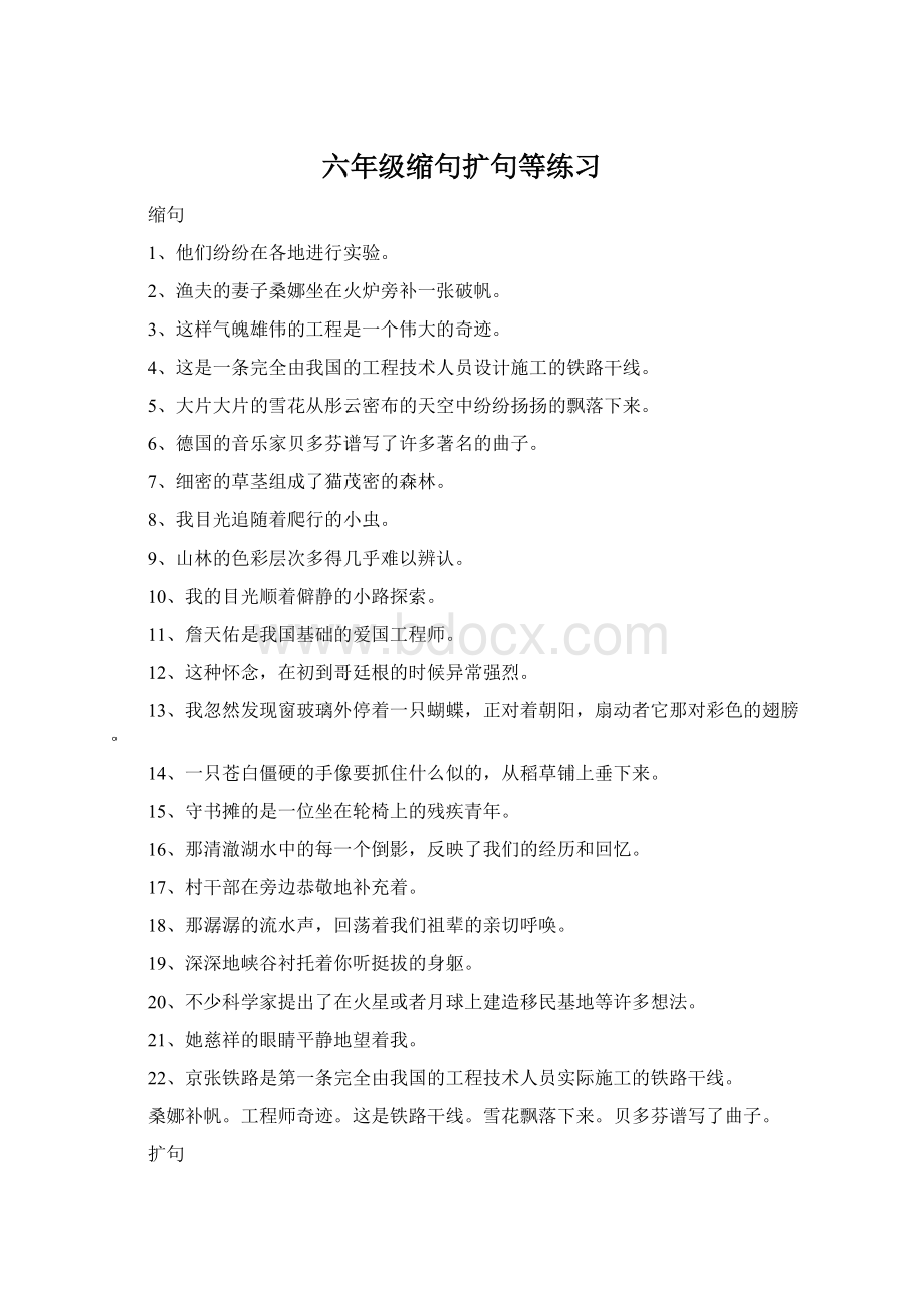 六年级缩句扩句等练习Word文件下载.docx