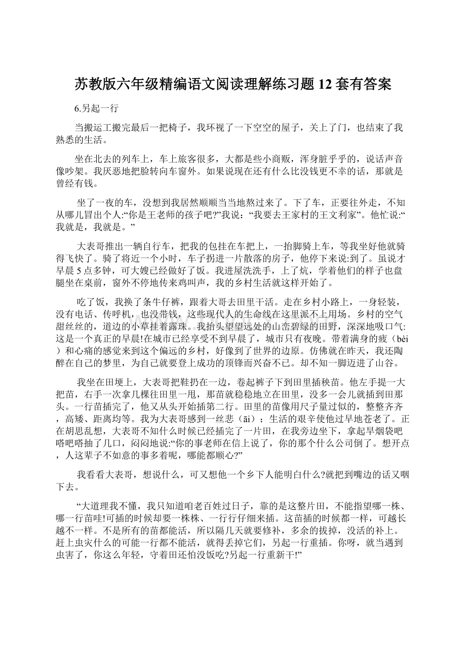 苏教版六年级精编语文阅读理解练习题12套有答案.docx