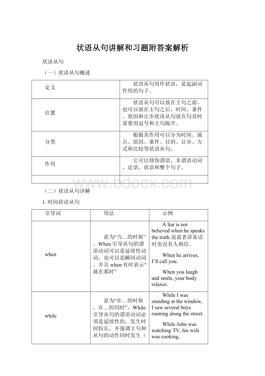 状语从句讲解和习题附答案解析Word格式.docx