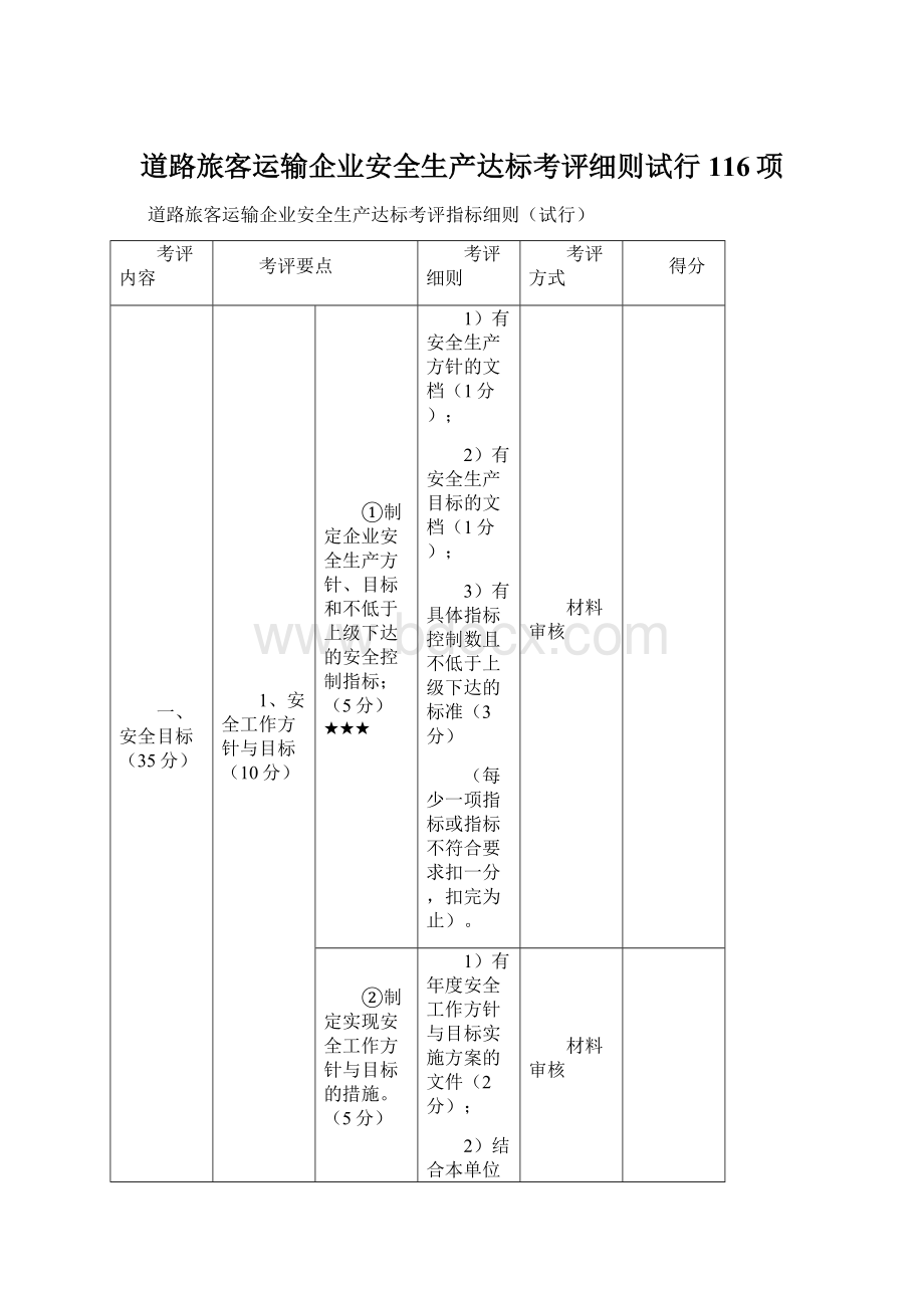 道路旅客运输企业安全生产达标考评细则试行116项.docx_第1页