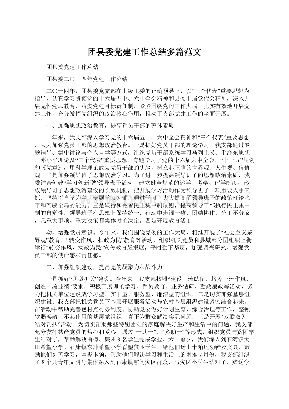 团县委党建工作总结多篇范文Word下载.docx