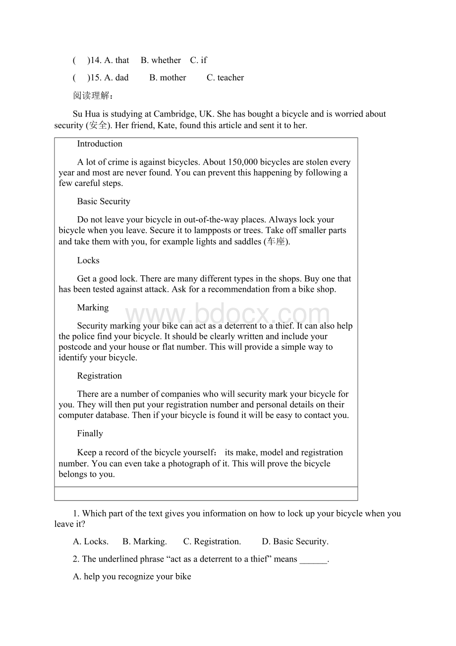 外研版八年级上册英语完形填空与阅读理解练习及标准答案.docx_第2页