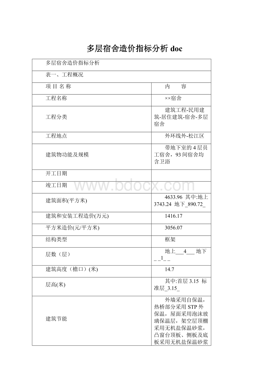 多层宿舍造价指标分析doc.docx