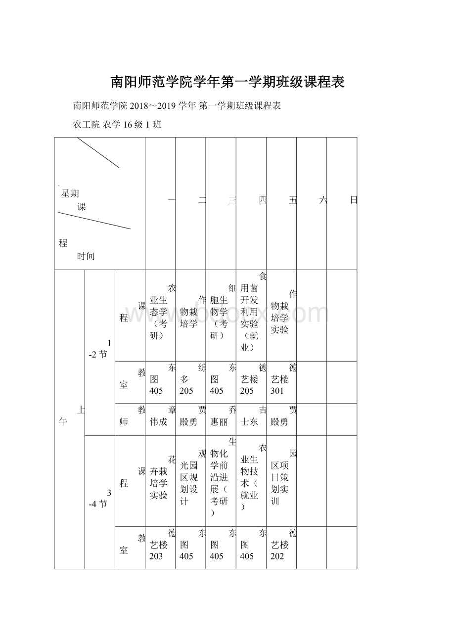 南阳师范学院学年第一学期班级课程表.docx