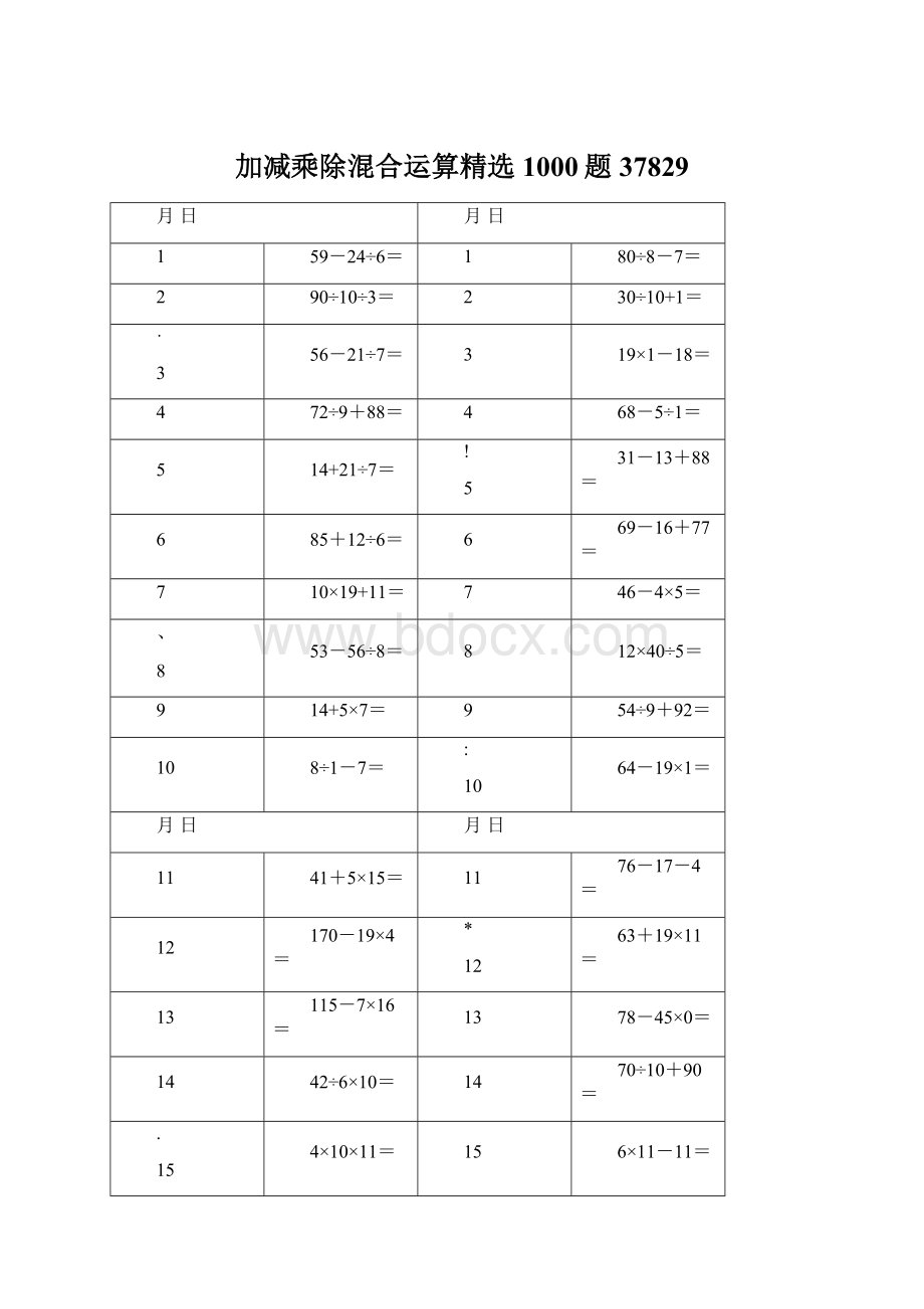 加减乘除混合运算精选1000题37829Word格式文档下载.docx