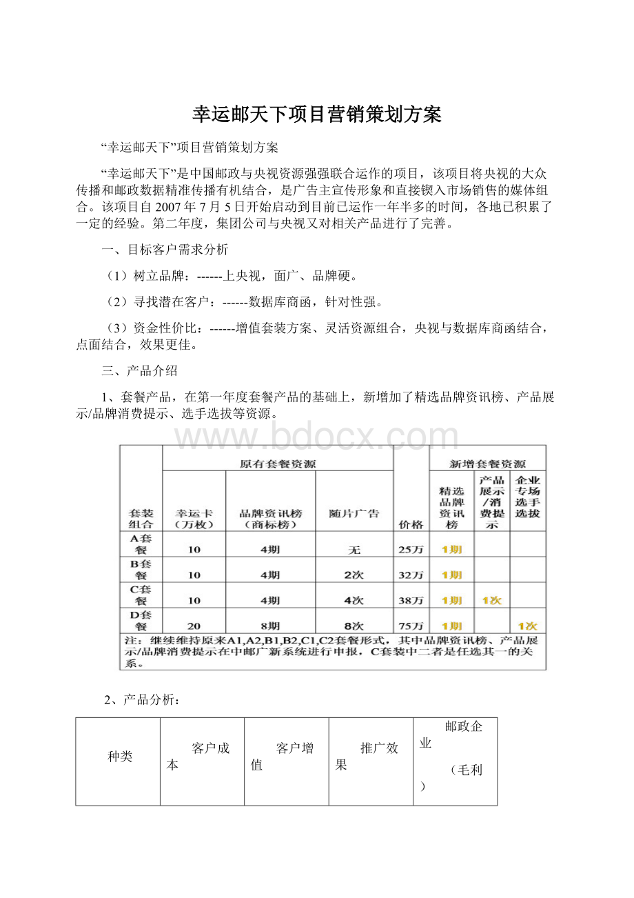 幸运邮天下项目营销策划方案.docx