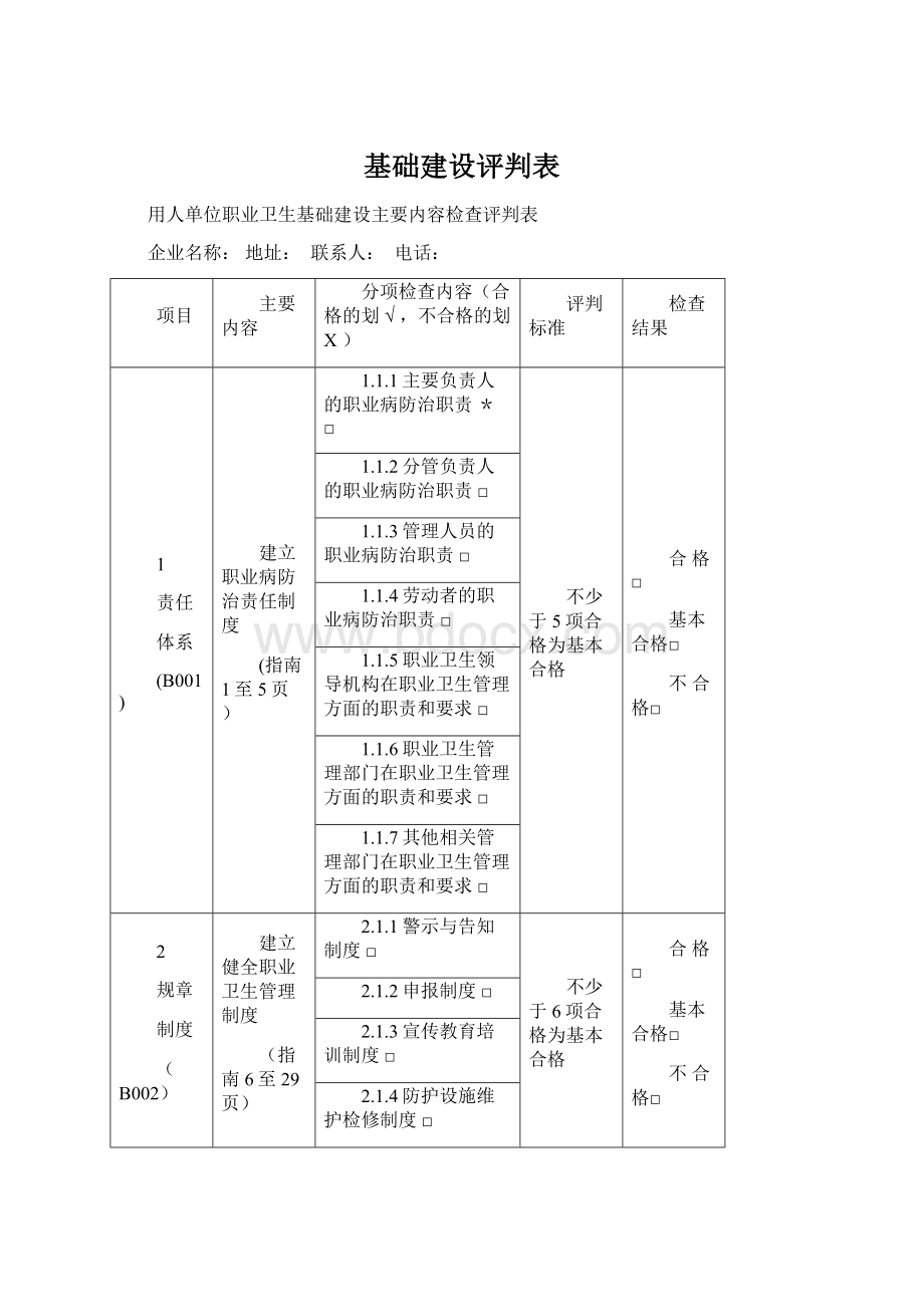 基础建设评判表Word文档格式.docx