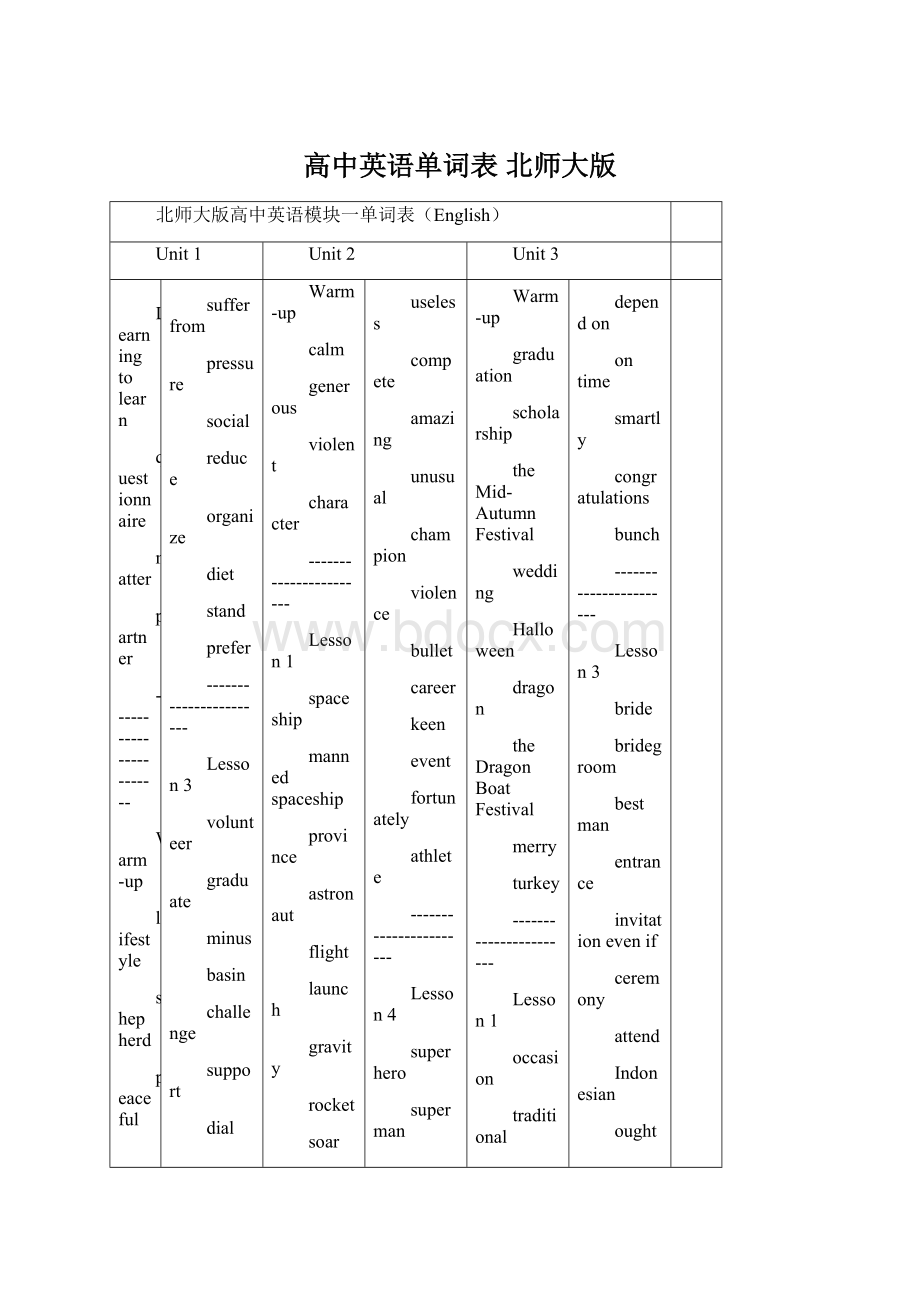 高中英语单词表 北师大版Word文档格式.docx