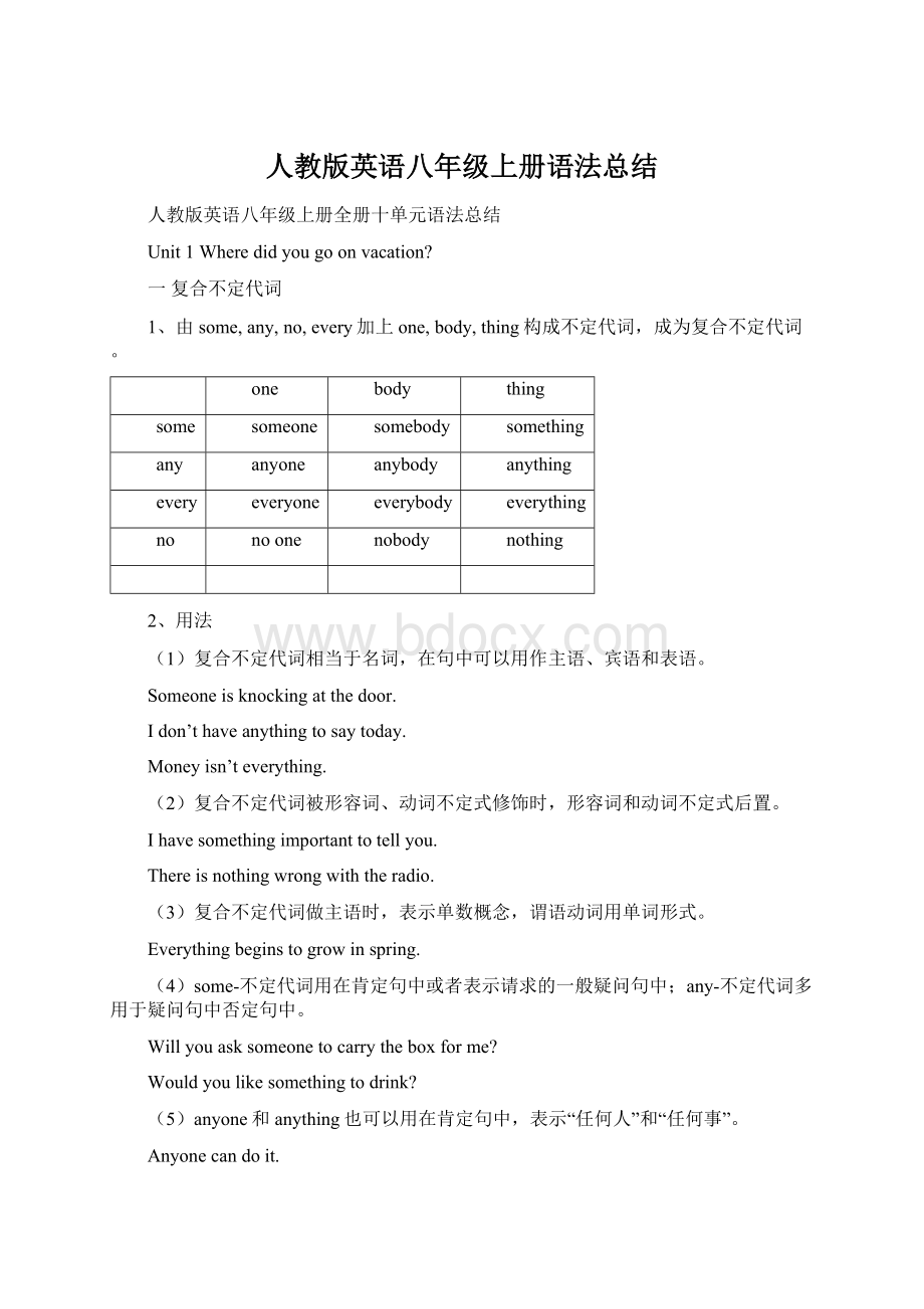 人教版英语八年级上册语法总结.docx