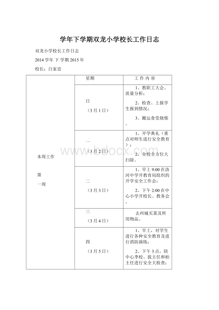 学年下学期双龙小学校长工作日志.docx