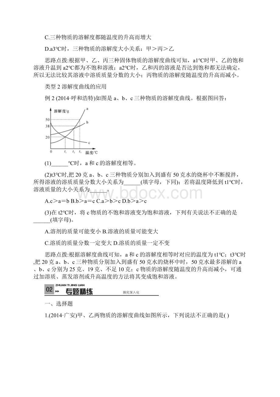 中考化学复习滚动小专题三 溶解度曲线及其应用.docx_第2页