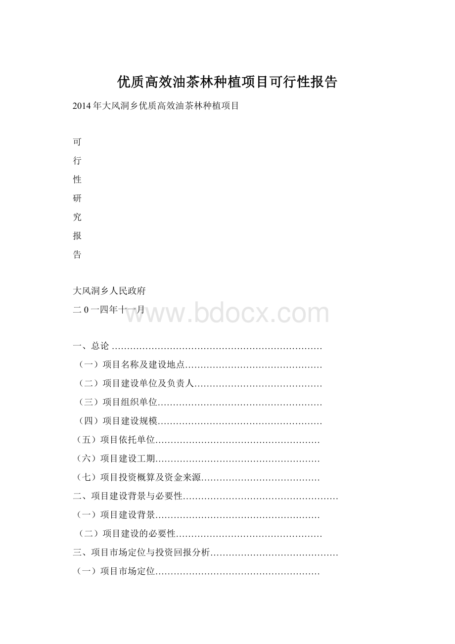 优质高效油茶林种植项目可行性报告Word格式.docx