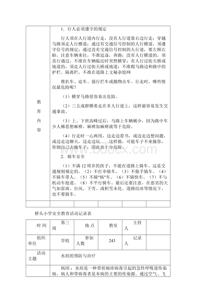 桥头小学安全教育活动记录表1Word格式文档下载.docx_第2页