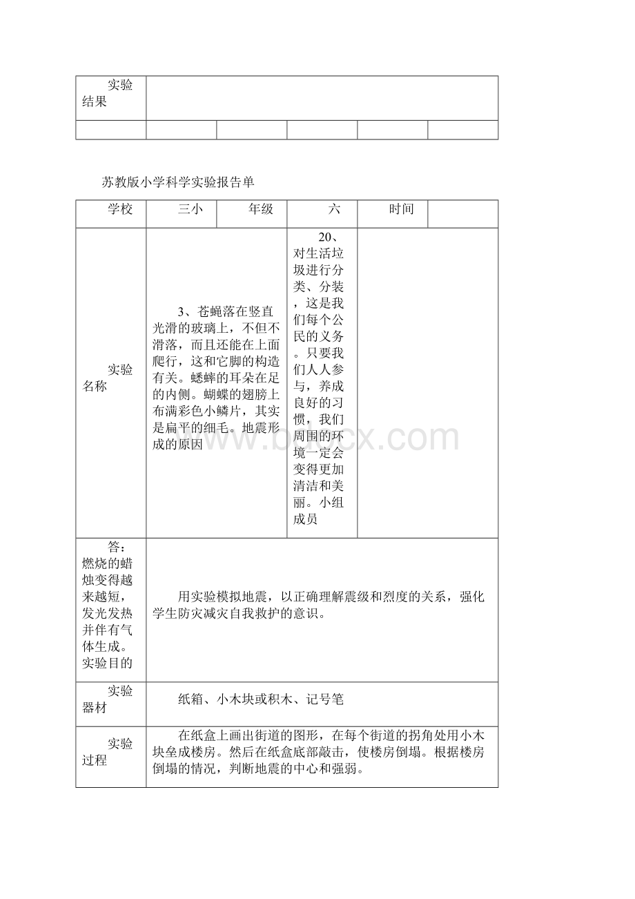 苏教版六年级上册小学科学实验报告单.docx_第3页