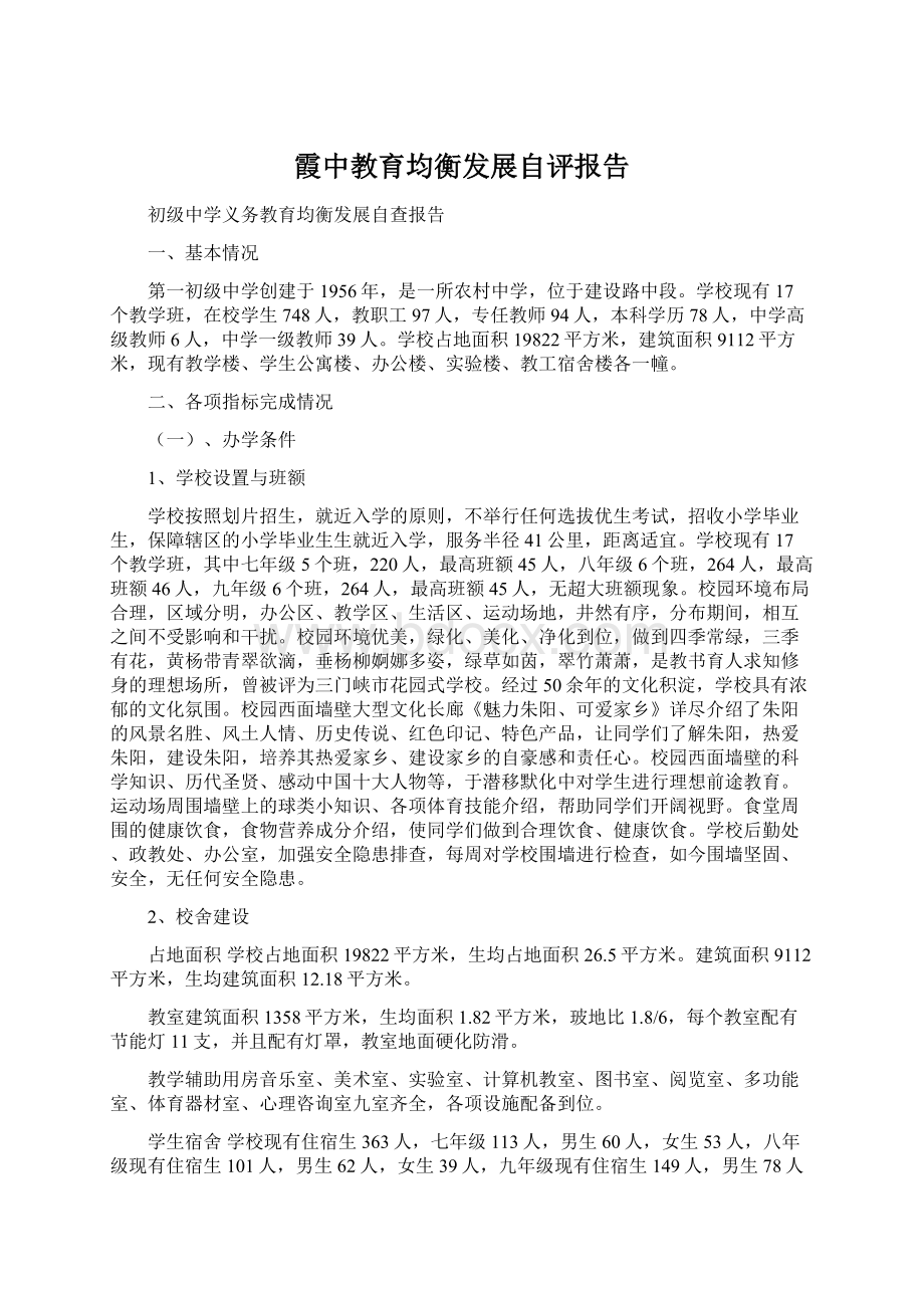 霞中教育均衡发展自评报告文档格式.docx