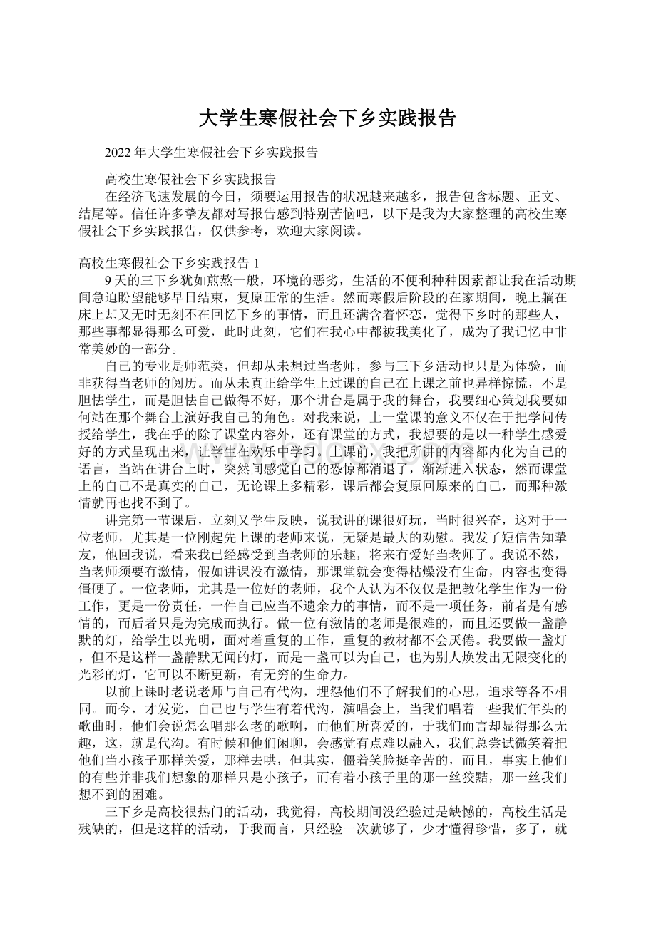 大学生寒假社会下乡实践报告Word格式文档下载.docx