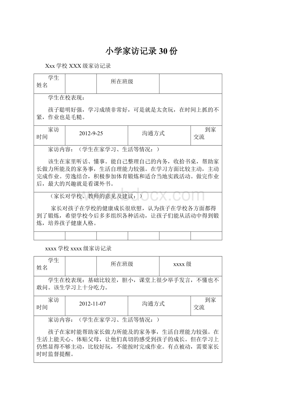 小学家访记录30份.docx_第1页