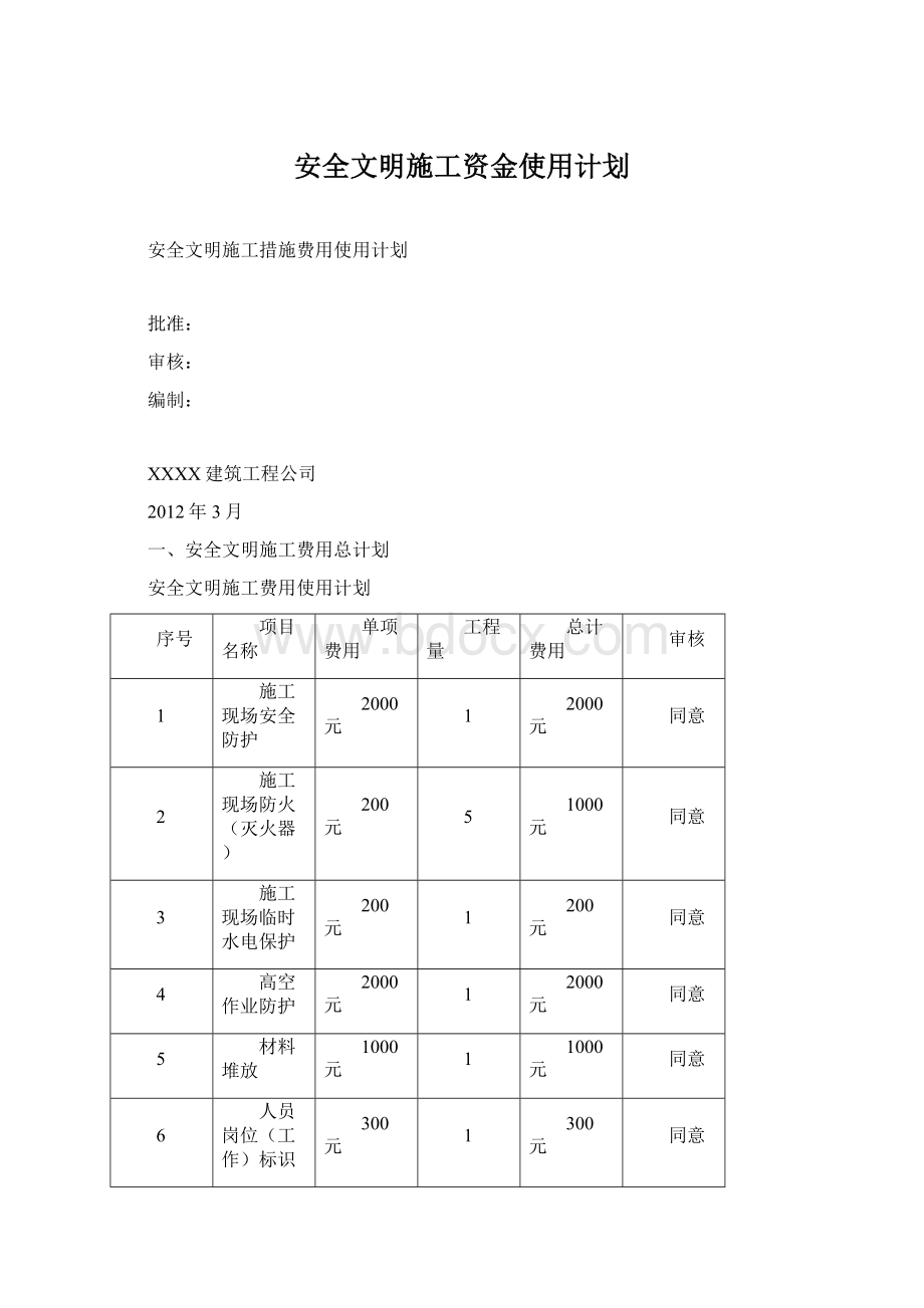 安全文明施工资金使用计划.docx_第1页