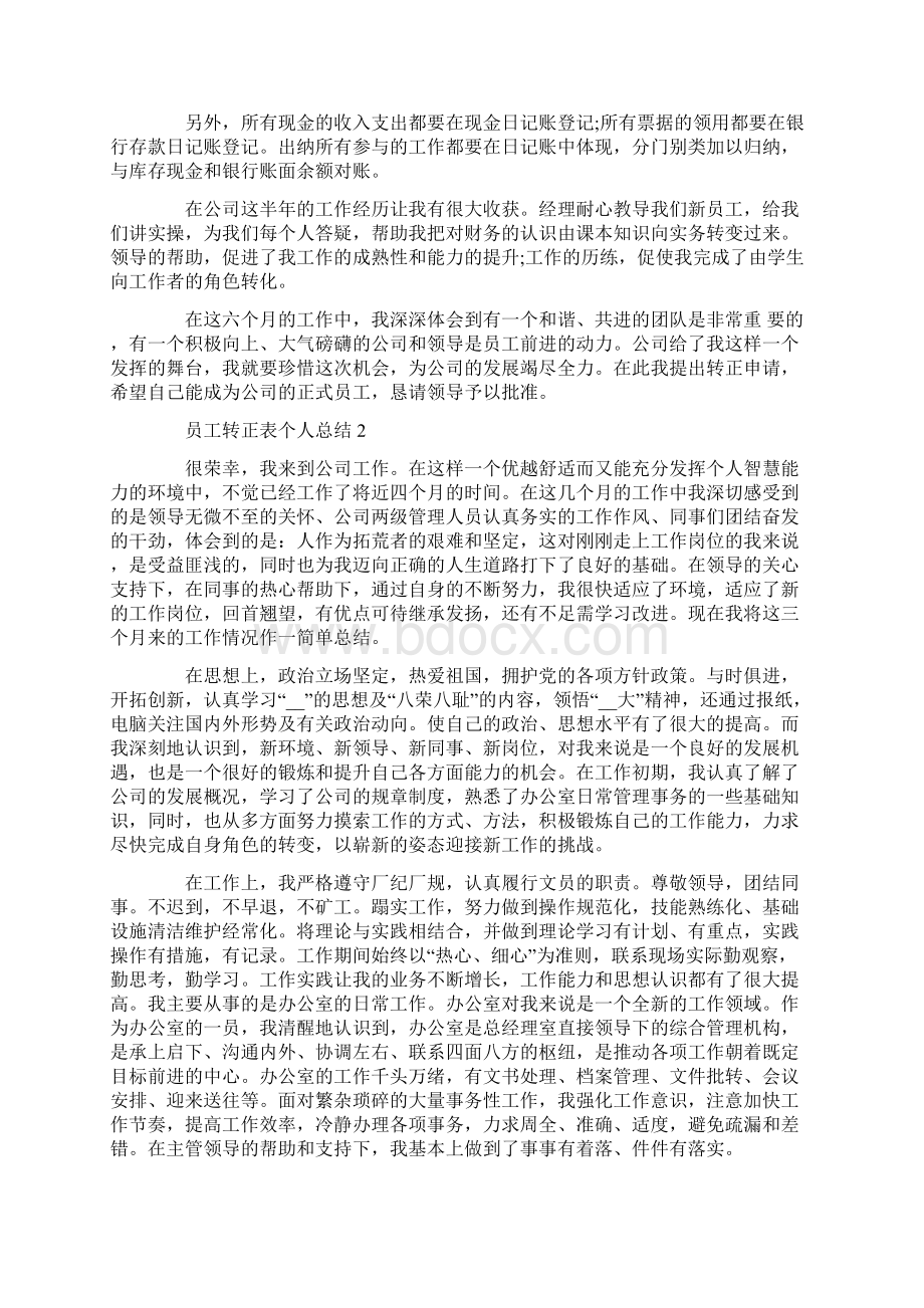 员工转正表个人总结5篇文档格式.docx_第2页