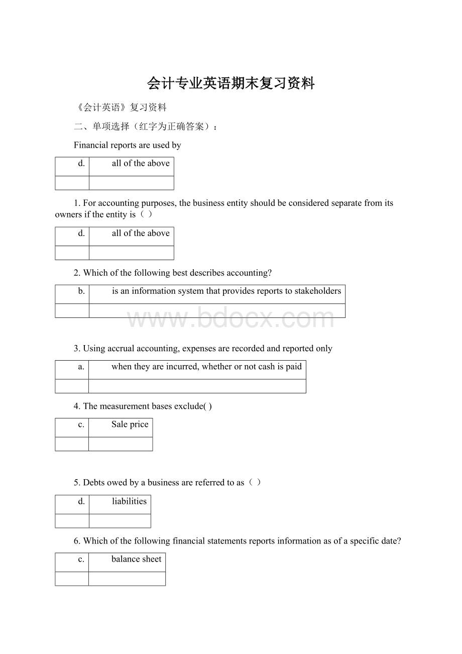 会计专业英语期末复习资料Word文档下载推荐.docx