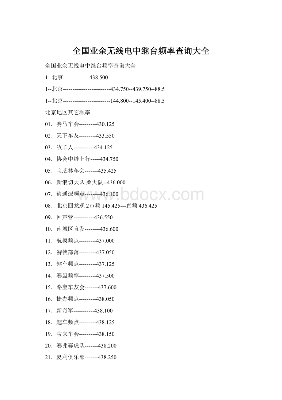 全国业余无线电中继台频率查询大全Word下载.docx_第1页