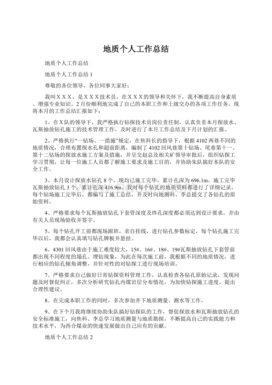 地质个人工作总结Word格式文档下载.docx