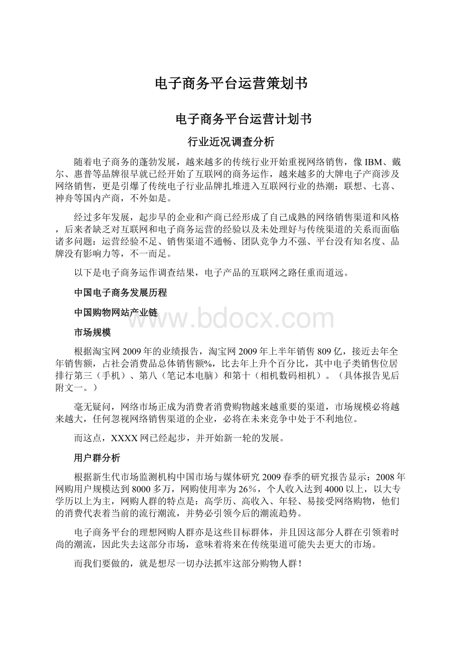 电子商务平台运营策划书Word文档下载推荐.docx_第1页