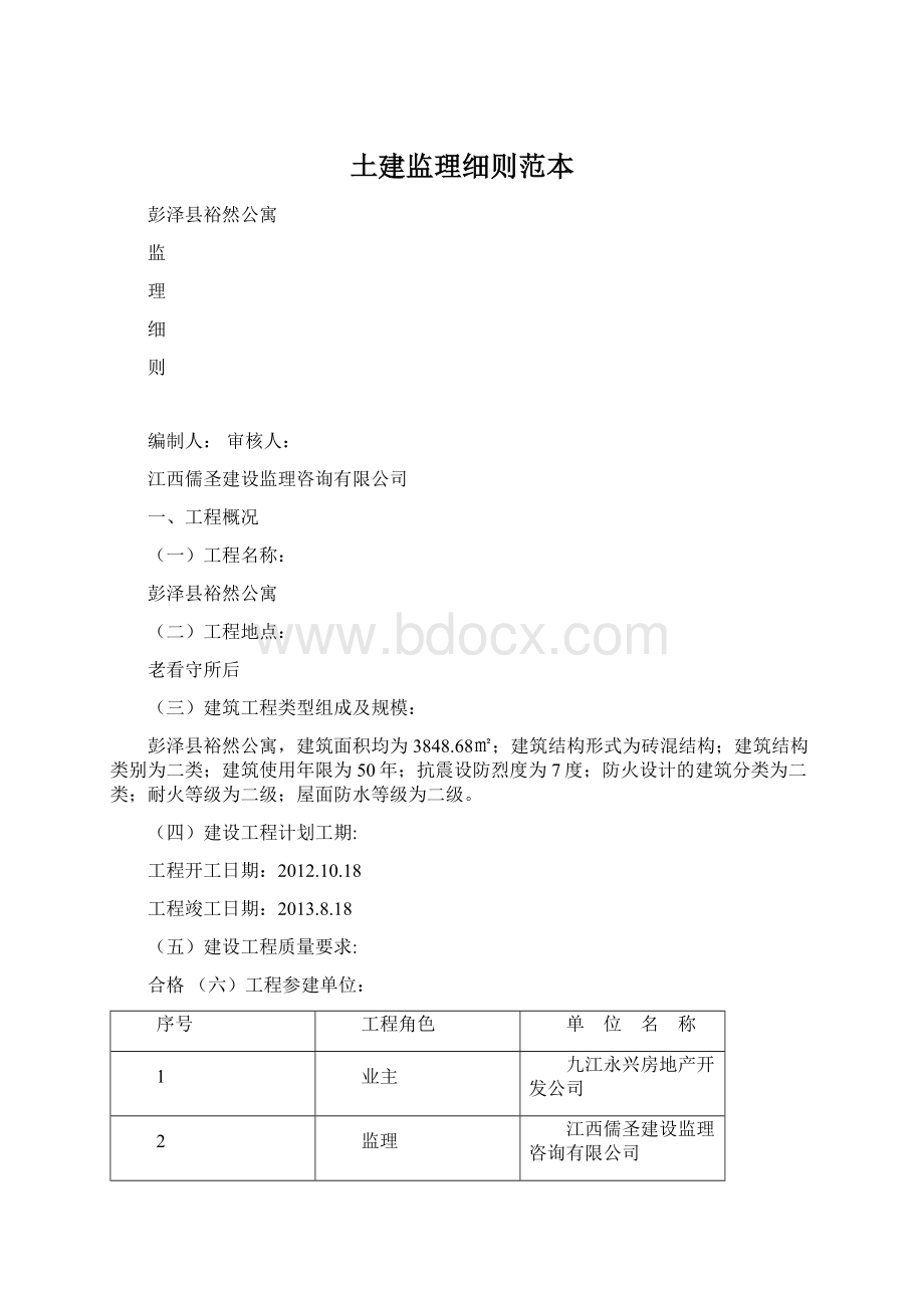 土建监理细则范本.docx_第1页