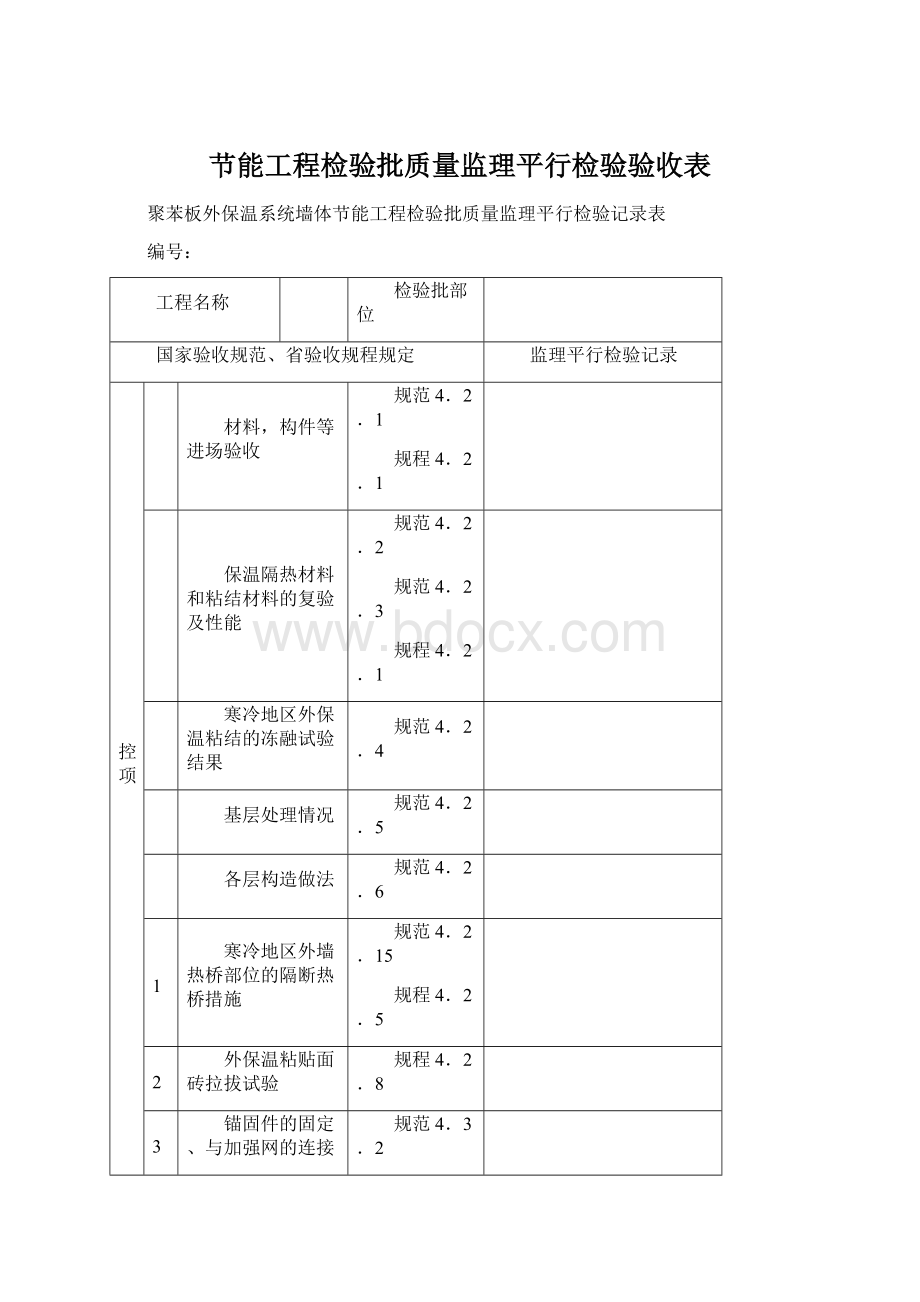 节能工程检验批质量监理平行检验验收表.docx_第1页