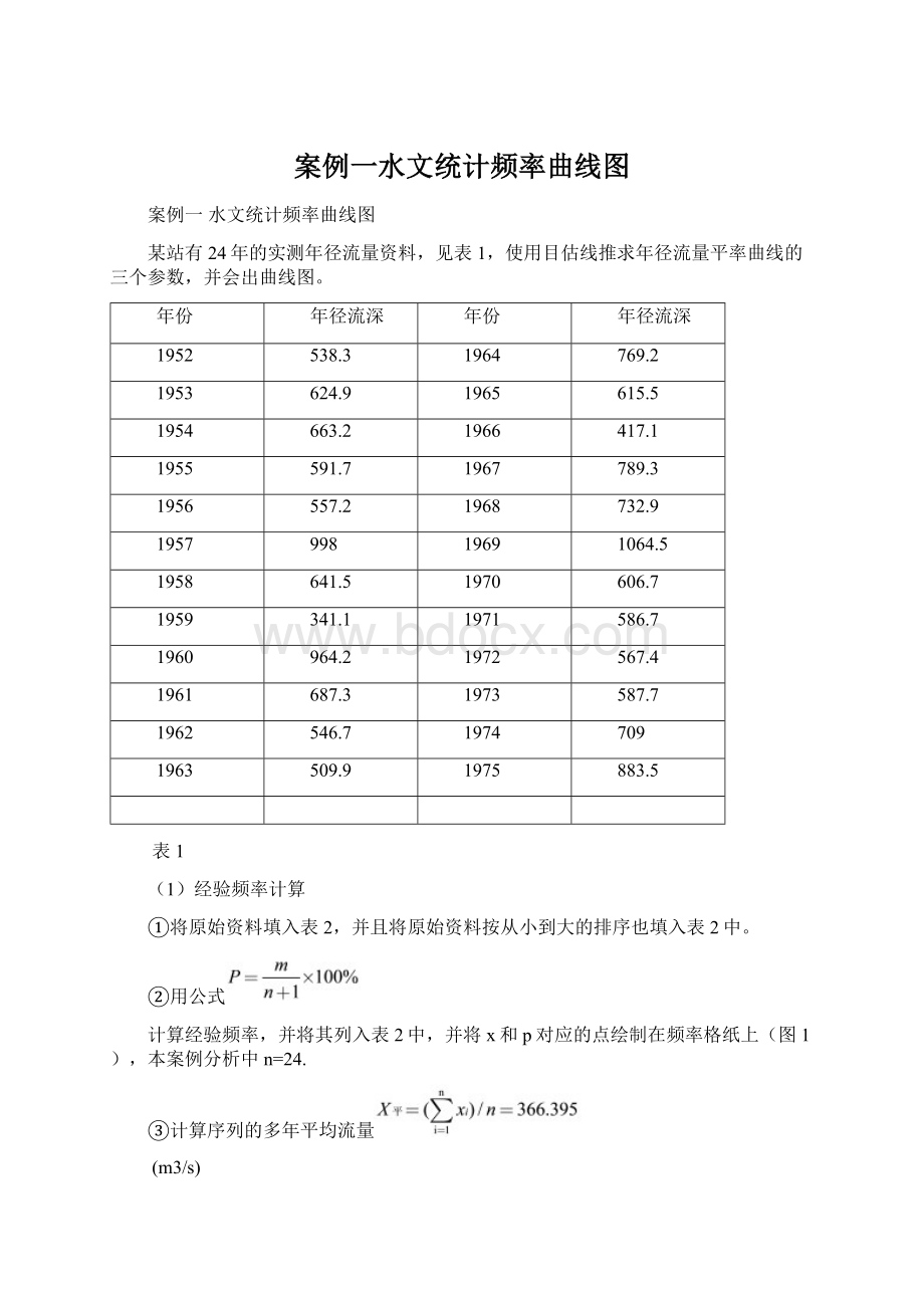 案例一水文统计频率曲线图Word文件下载.docx