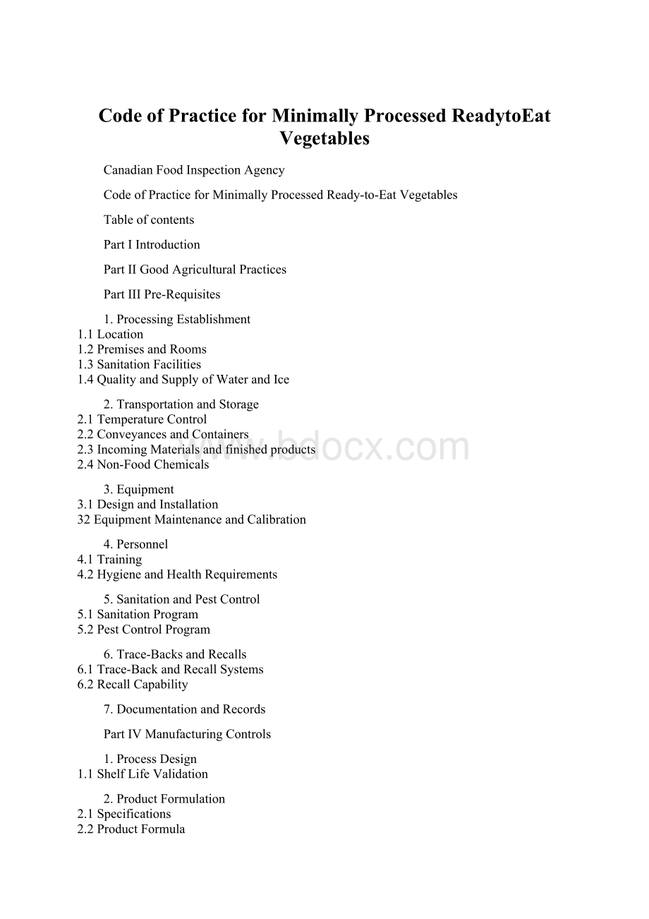 Code of Practice for Minimally Processed ReadytoEat Vegetables.docx_第1页