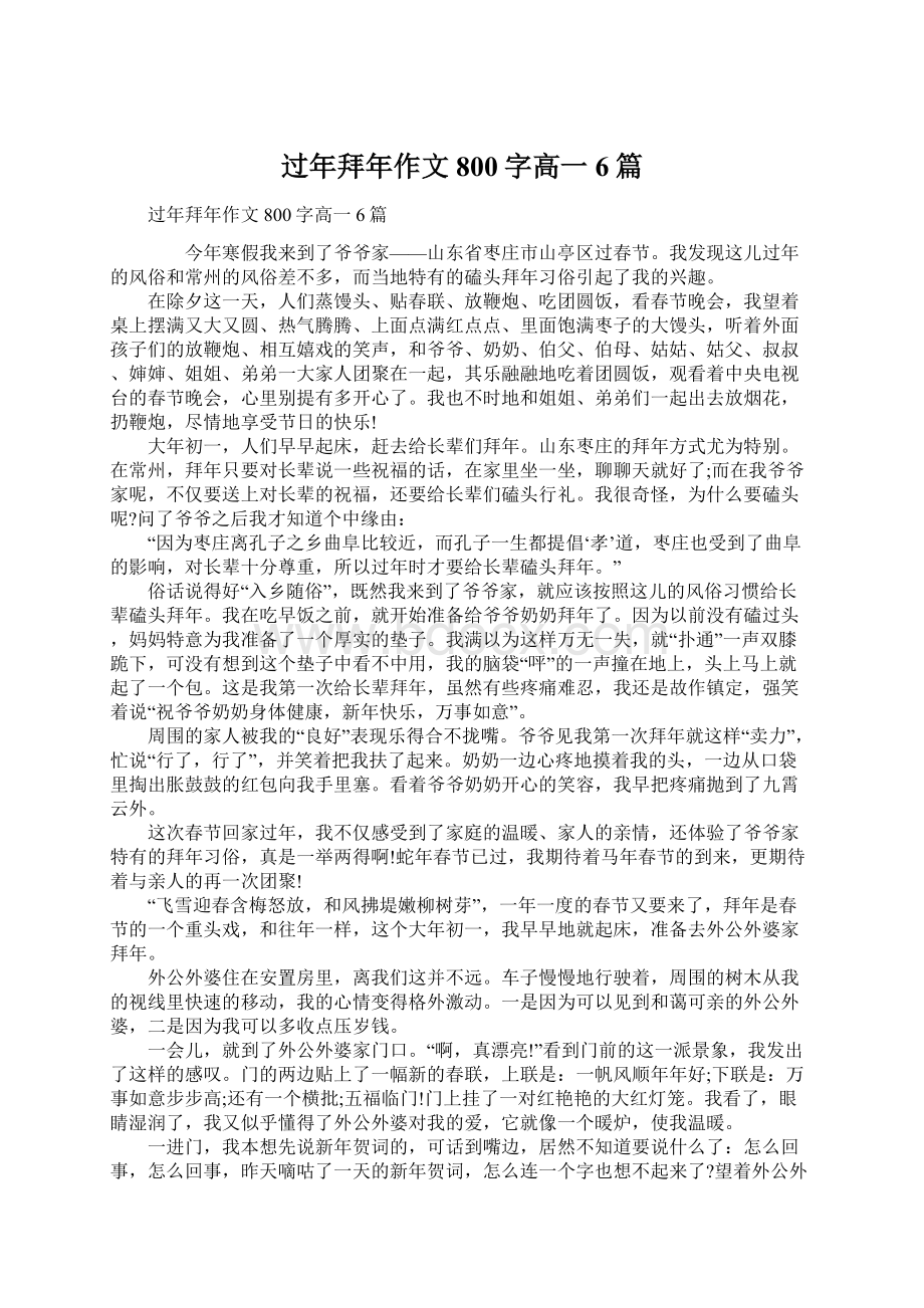 过年拜年作文800字高一6篇.docx