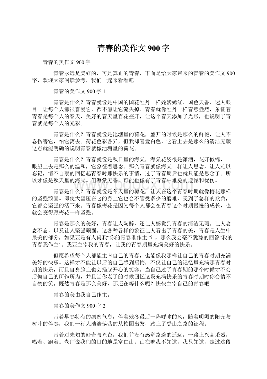 青春的美作文900字.docx