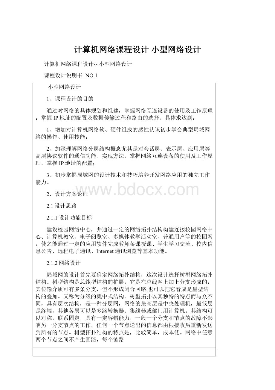 计算机网络课程设计 小型网络设计Word格式.docx