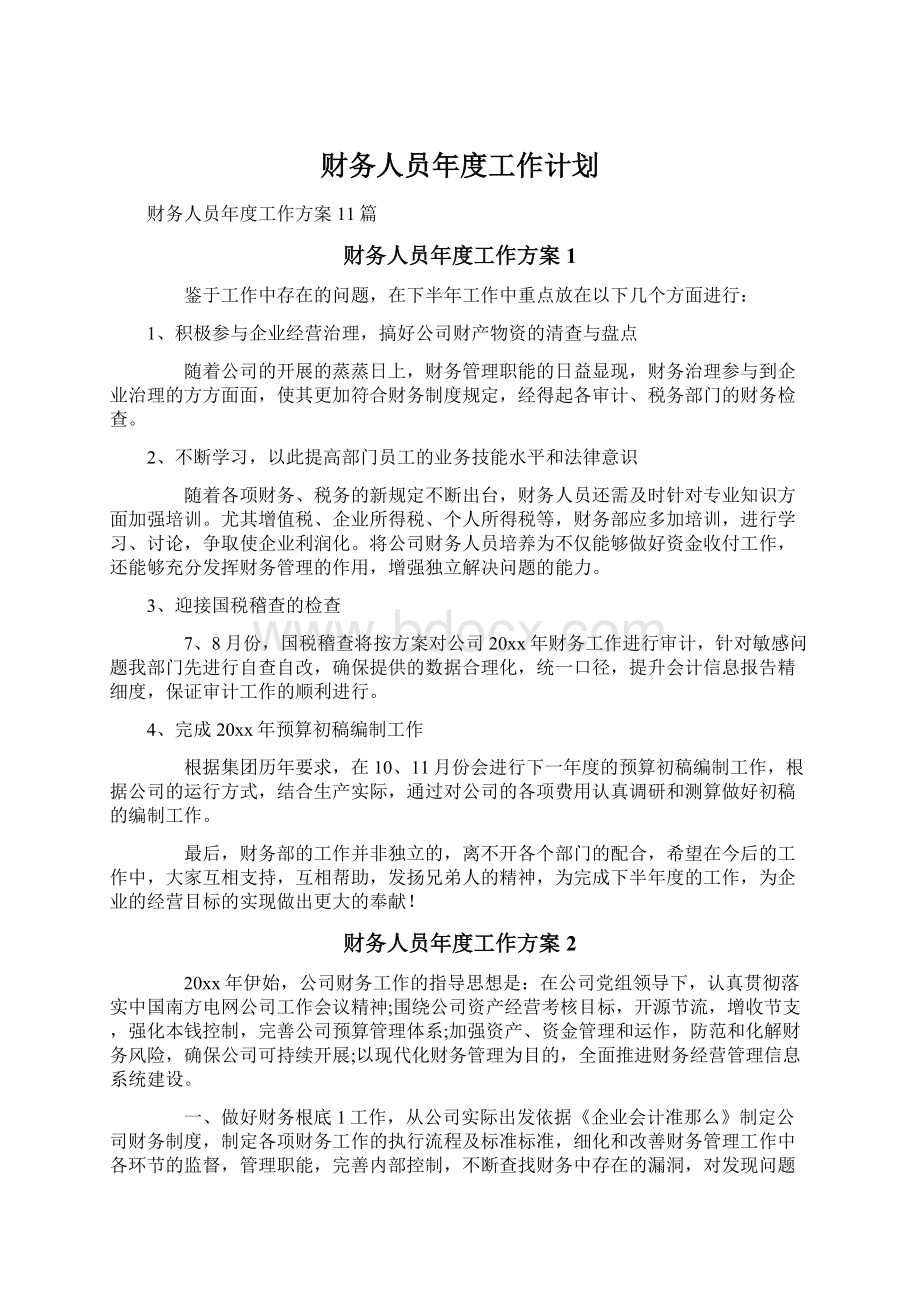 财务人员年度工作计划Word文档格式.docx_第1页