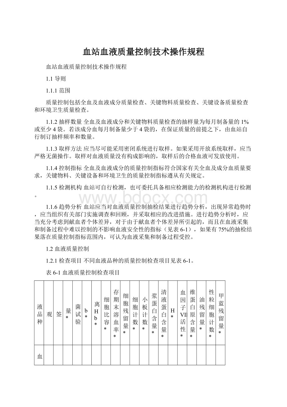 血站血液质量控制技术操作规程Word文档下载推荐.docx_第1页