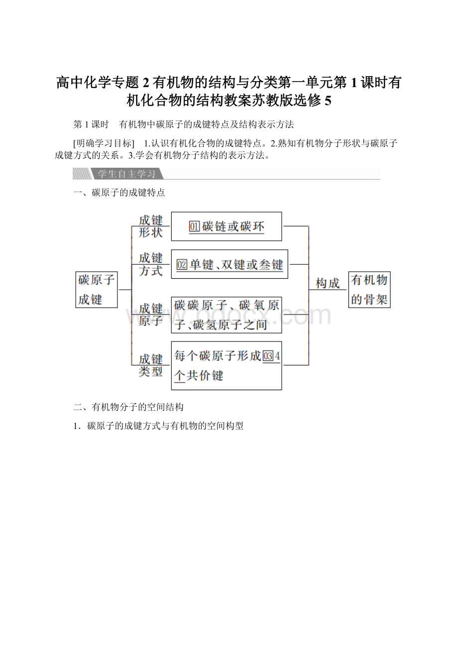 高中化学专题2有机物的结构与分类第一单元第1课时有机化合物的结构教案苏教版选修5Word格式.docx_第1页