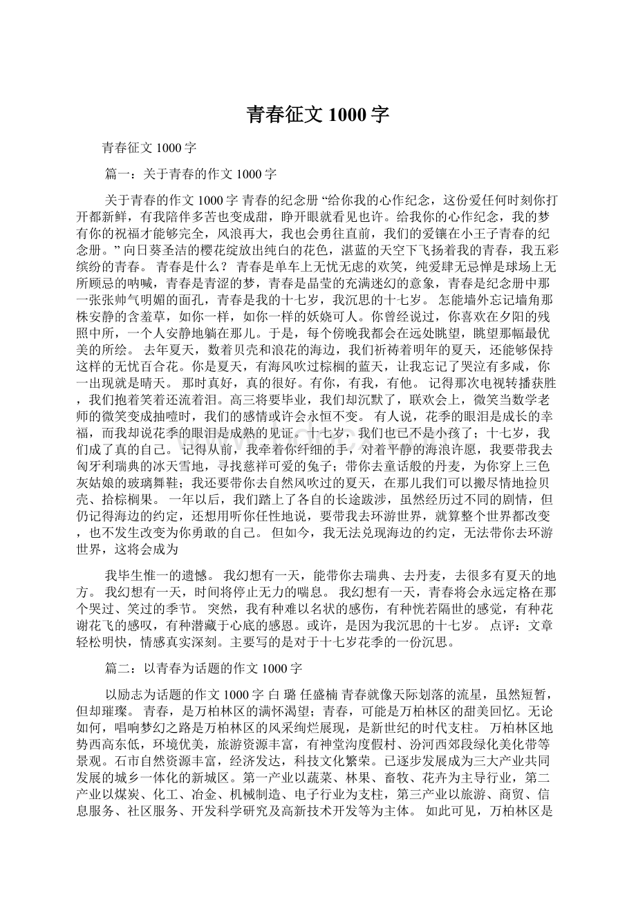 青春征文1000字Word文档格式.docx_第1页