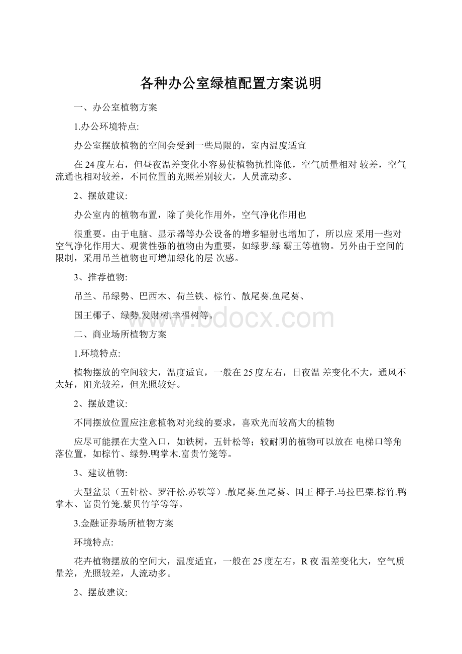 各种办公室绿植配置方案说明文档格式.docx