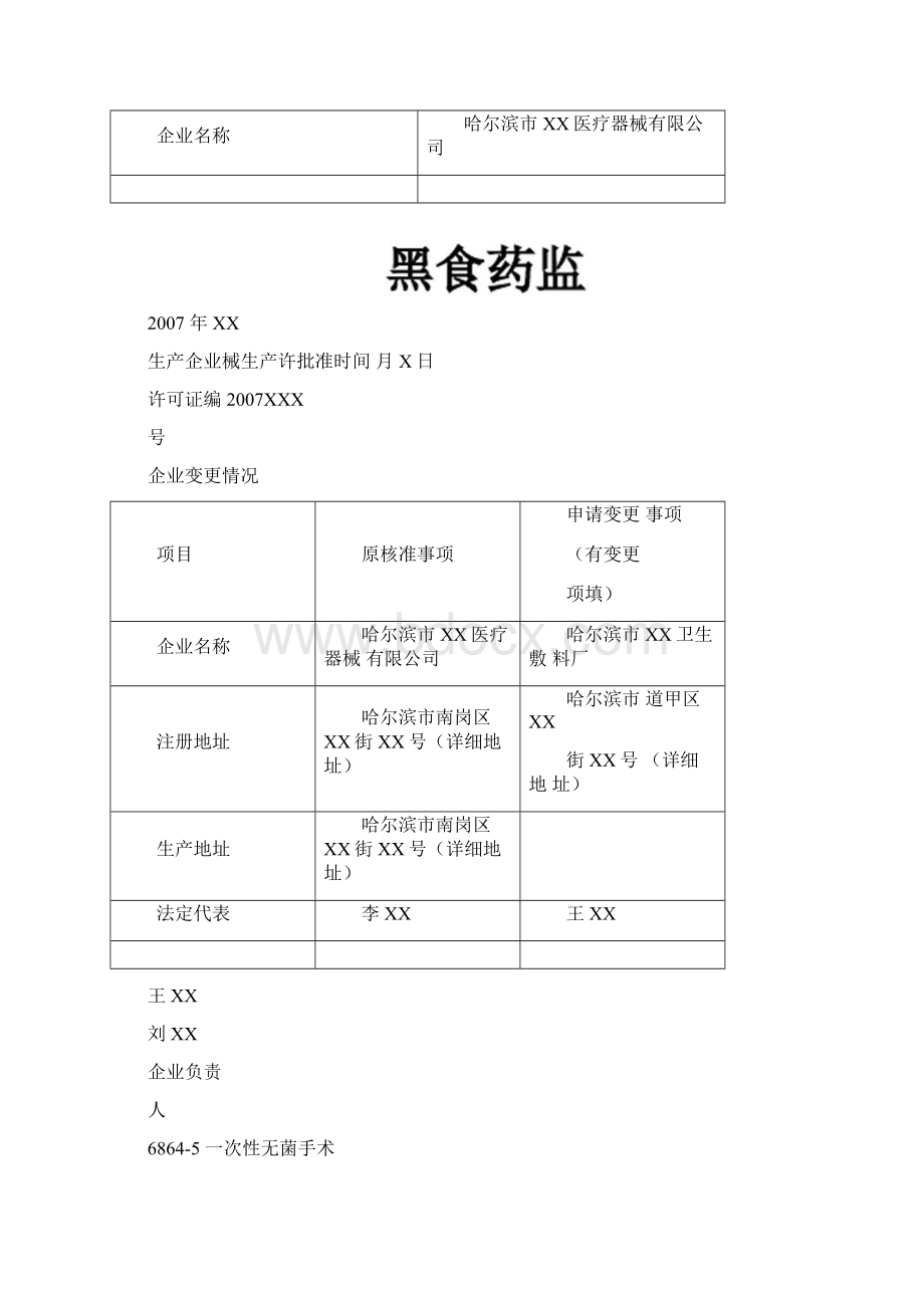 医疗器械生产许可证变更需要提交材料及范本.docx_第3页