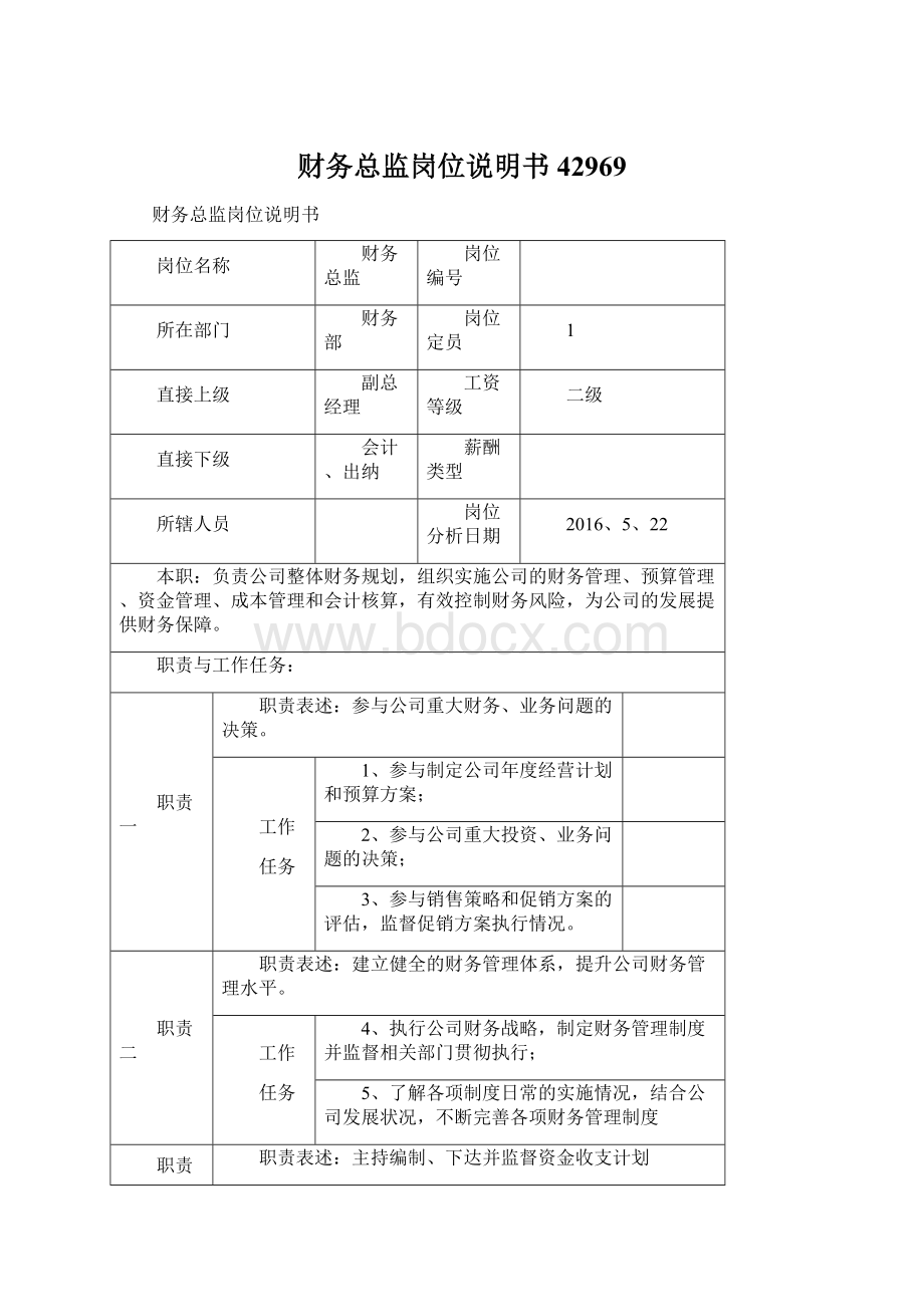 财务总监岗位说明书42969.docx_第1页