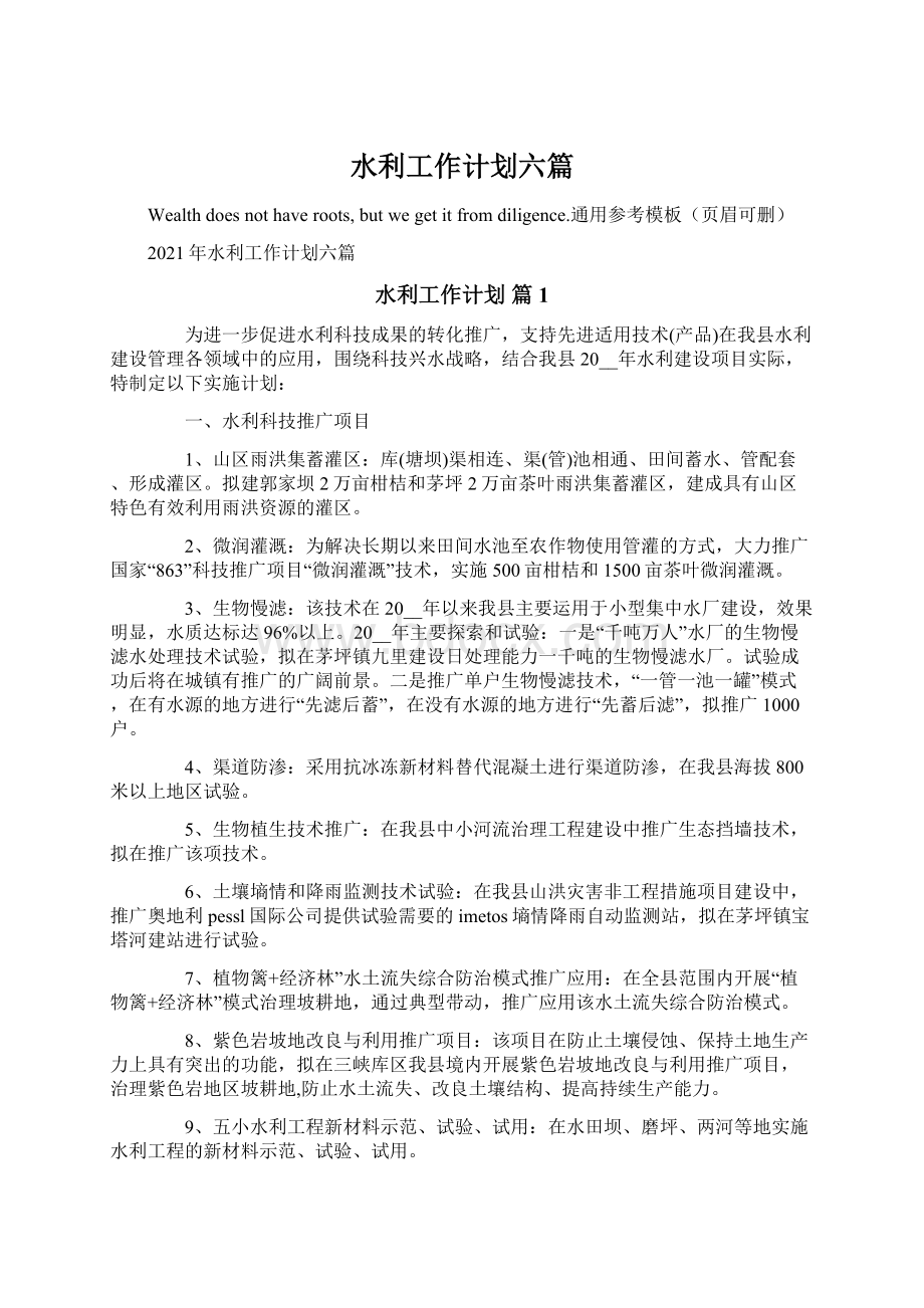 水利工作计划六篇Word文档下载推荐.docx