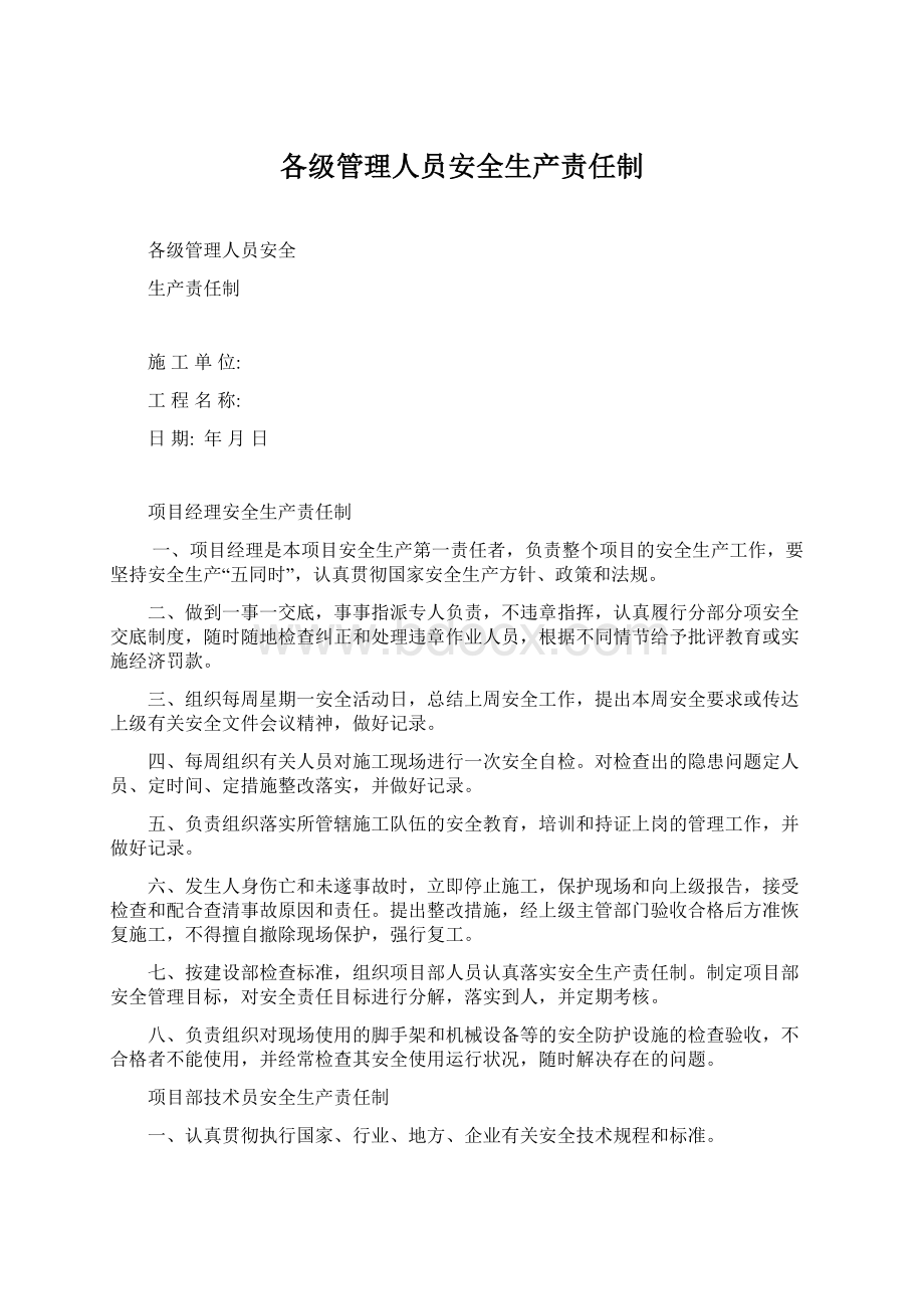 各级管理人员安全生产责任制文档格式.docx